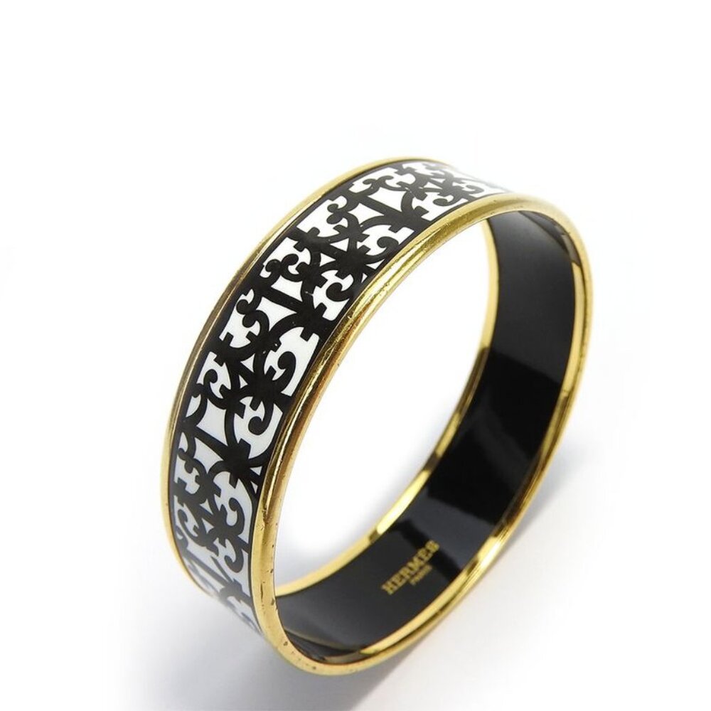Hermes Bracelet Emile GM Gadarkivir Enamel Metal White Black Gold Hardware